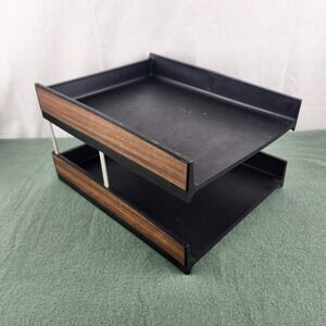 Vtg MCM Eldon Paper Tray 2 Tier Desk Organizer Letter File 60's Retro Wood Grain